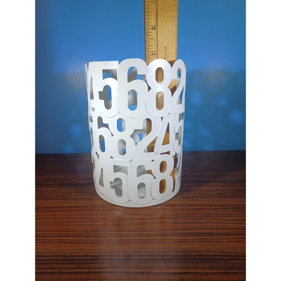 White Metal Numbers Mini Trash Can/ Candle Holder - Picture 6 of 13
